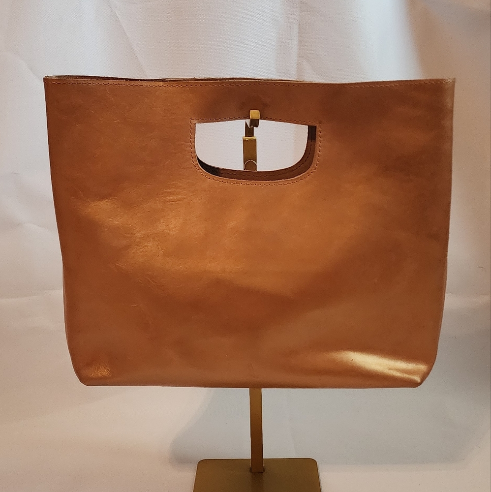 Leather Tote Bag Made In Ethiopia in Shimmering Metallic W Adjustable Crossbody